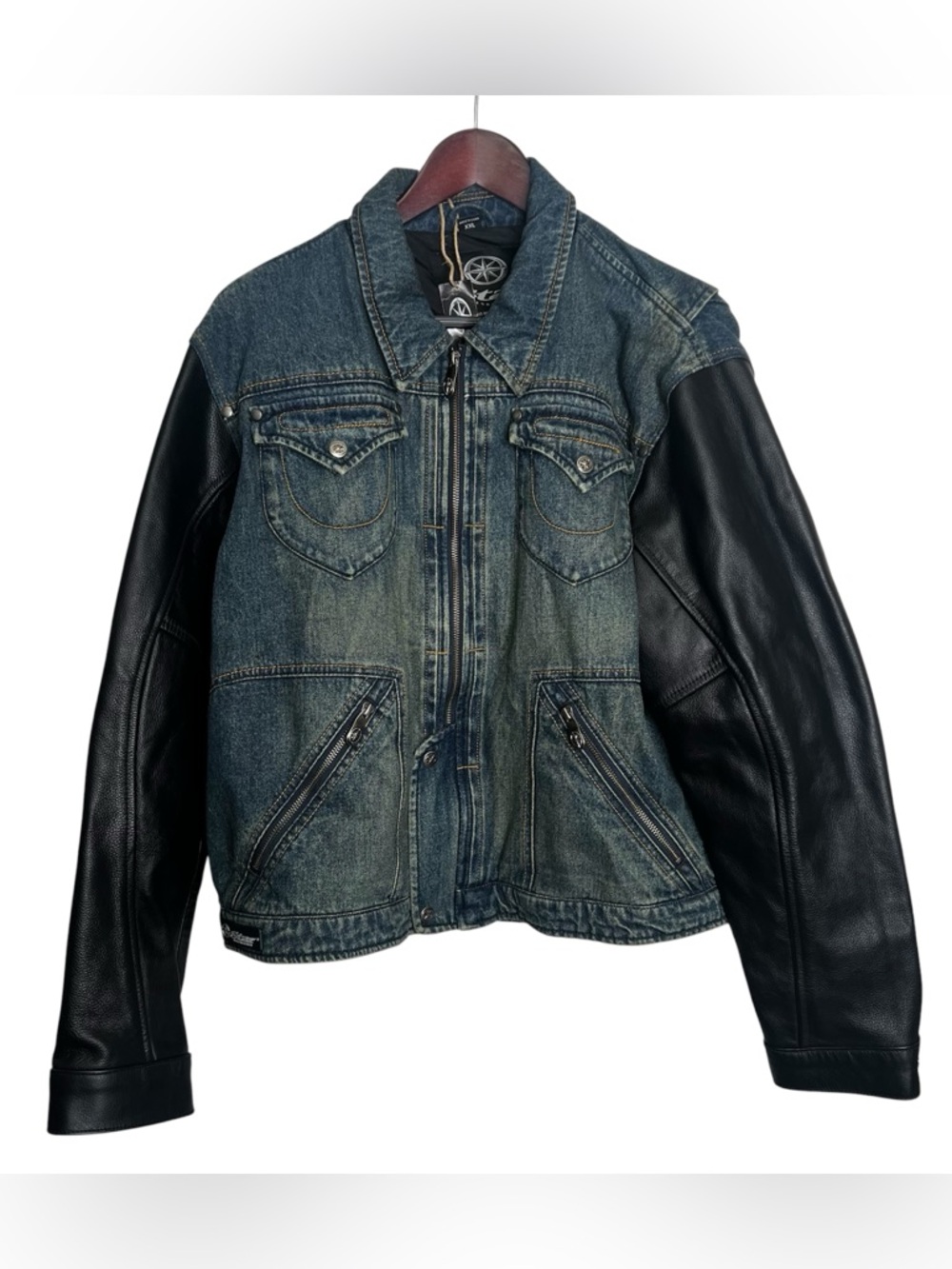 NWT Yamaha Star Motorcycles Leather Denim Bomber Riding Jacket Mens Sz XXL Retro